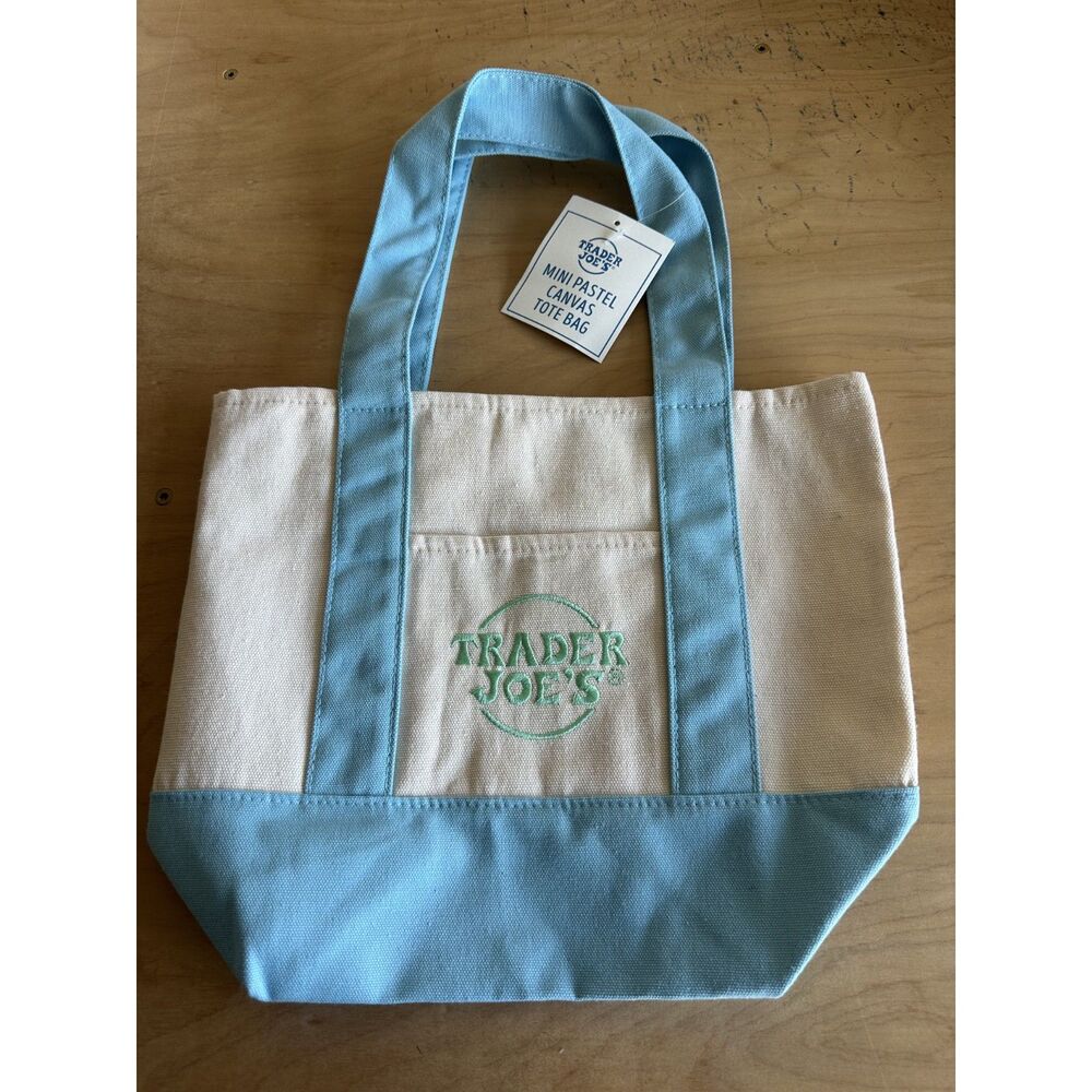NWT Trader Joe’s Mini Blue Pastel Canvas Tote Bag Limited Release